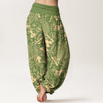 Buddha Stones Pure Cotton Chinese Character Gourd Auspicious Pattern Women's Elastic Waist Harem Pants