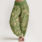 Buddha Stones Pure Cotton Chinese Character Gourd Auspicious Pattern Women's Elastic Waist Harem Pants