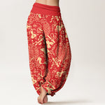 Buddha Stones Pure Cotton Chinese Character Gourd Auspicious Pattern Women's Elastic Waist Harem Pants
