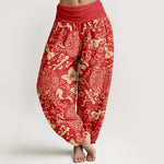 Buddha Stones Pure Cotton Chinese Character Gourd Auspicious Pattern Women's Elastic Waist Harem Pants