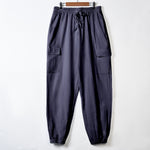 Buddha Stones Solid Color Linen Drawstring Men's Cargo Pants With Pockets