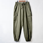 Buddha Stones Solid Color Linen Drawstring Men's Cargo Pants With Pockets