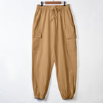 Buddha Stones Solid Color Linen Drawstring Men's Cargo Pants With Pockets