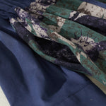 Buddha Stones Fall Printed Patchwork Design Drawstring Long Sleeve Linen Midi Dress With Pockets