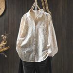 Buddha Stones Fall Floral Print Design Buttons Women's Cotton Long Sleeve Shirt