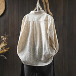 Buddha Stones Fall Floral Print Design Buttons Women's Cotton Long Sleeve Shirt