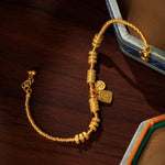 Buddha Stones 24k Gold Plated Brass Fu Character Lucky Charm Blessing Bracelet