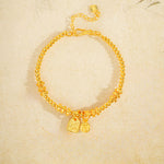 Buddha Stones 24k Gold Plated Brass Fu Character Lucky Charm Blessing Bracelet