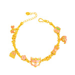 Buddha Stones 24k Gold Plated Brass Fox Fu Character Ruyi Charm Luck Bracelet