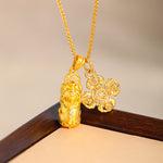 Buddha Stones 24k Gold Plated Brass Pixiu Cross Dorje Vajra Wealth Chain Pendant Necklace