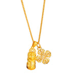 Buddha Stones 24k Gold Plated Brass Pixiu Cross Dorje Vajra Wealth Chain Pendant Necklace