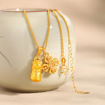 Buddha Stones 24k Gold Plated Brass Pixiu Cross Dorje Vajra Wealth Chain Pendant Necklace