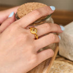 Buddha Stones 24k Gold Plated Brass Hollow Carved Design Peace Buckle Adjustable Fortune Ring