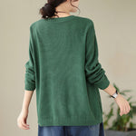 Buddha Stones Fall Floral Decorative Pocket Pattern Knitted Cotton Women's Long Sleeve Sweater