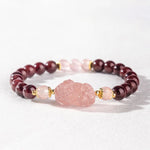 Buddha Stones Garnet Strawberry Quartz Pixiu Lucky Bracelet