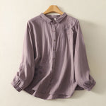 Buddha Stones Embroidered Flower Vine Pattern Long Sleeve Women's Lapel Shirt