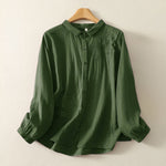 Buddha Stones Embroidered Flower Vine Pattern Long Sleeve Women's Lapel Shirt