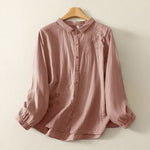 Buddha Stones Embroidered Flower Vine Pattern Long Sleeve Women's Lapel Shirt