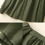 Buddha Stones Plain Double-breasted Long Sleeve Women's Cotton Lapel Shirt