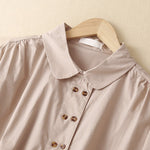 Buddha Stones Plain Double-breasted Long Sleeve Women's Cotton Lapel Shirt