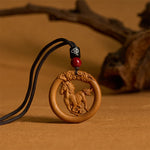 FREE Today: Ward Off Evil Spirits Peach Wood Chinese Zodiac Year Of The Horse Necklace Pendants