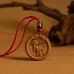 FREE Today: Ward Off Evil Spirits Peach Wood Chinese Zodiac Year Of The Horse Necklace Pendants