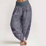 Buddha Stones Cotton Casual Bamboo Rock Ink Painting Women's Elastic Waist Harem Pants