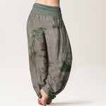 Buddha Stones Cotton Casual Bamboo Rock Ink Painting Women's Elastic Waist Harem Pants