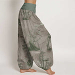 Buddha Stones Cotton Casual Bamboo Rock Ink Painting Women's Elastic Waist Harem Pants