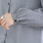 Buddha Stones Fall Plaid Striped Pattern Ruffled Hem Buttons Women's Cotton Long Sleeve Shirt