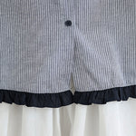 Buddha Stones Fall Plaid Striped Pattern Ruffled Hem Buttons Women's Cotton Long Sleeve Shirt
