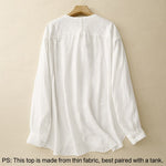 Buddha Stones Solid Color Crew Neck Buttons Design Women's Cotton Long Sleeve Shirt