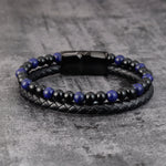 Buddha Stones Black Onyx Lazurite Lapis Lazuli Titanium Steel Positive Self Care Leather Bracelet