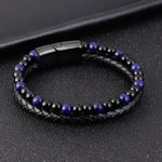 Buddha Stones Black Onyx Lazurite Lapis Lazuli Titanium Steel Positive Self Care Leather Bracelet