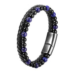 Buddha Stones Black Onyx Lazurite Lapis Lazuli Titanium Steel Positive Self Care Leather Bracelet