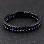 Buddha Stones Black Onyx Lazurite Lapis Lazuli Titanium Steel Positive Self Care Leather Bracelet