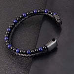 Buddha Stones Black Onyx Lazurite Lapis Lazuli Titanium Steel Positive Self Care Leather Bracelet