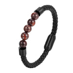 Buddha Stones Frosted Stone Lava Rock Tiger Eye Titanium Steel Stimulation Leather Bracelet