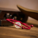 Buddha Stones Peace Buckle White Agate Flat Knot Diamond Knot Red String Connection Bracelet