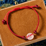 Buddha Stones Peace Buckle White Agate Flat Knot Diamond Knot Red String Connection Bracelet