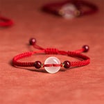 Buddha Stones Peace Buckle White Agate Flat Knot Diamond Knot Red String Connection Bracelet