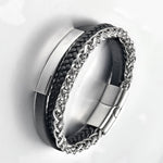 Buddha Stones Titanium Steel Balance Calm Leather Woven Bracelet