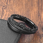 Buddha Stones Titanium Steel Balance Calm Leather Woven Bracelet