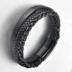Buddha Stones Titanium Steel Balance Calm Leather Woven Bracelet