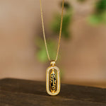 Buddha Stones 24k Gold Plated Brass Nine-eye Dzi Bead Auspicious Pattern Wealth Pendant Necklace