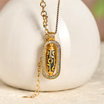 Buddha Stones 24k Gold Plated Brass Nine-eye Dzi Bead Auspicious Pattern Wealth Pendant Necklace