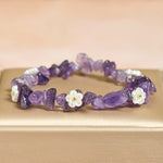 Buddha Stones Irregular Crystal Flower Design Amethyst White Crystal Balance Bracelet