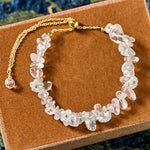 Buddha Stones Irregular Crystal Flower Design Amethyst White Crystal Balance Bracelet