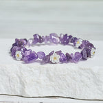 Buddha Stones Irregular Crystal Flower Design Amethyst White Crystal Balance Bracelet