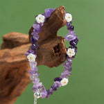 Buddha Stones Irregular Crystal Flower Design Amethyst White Crystal Balance Bracelet